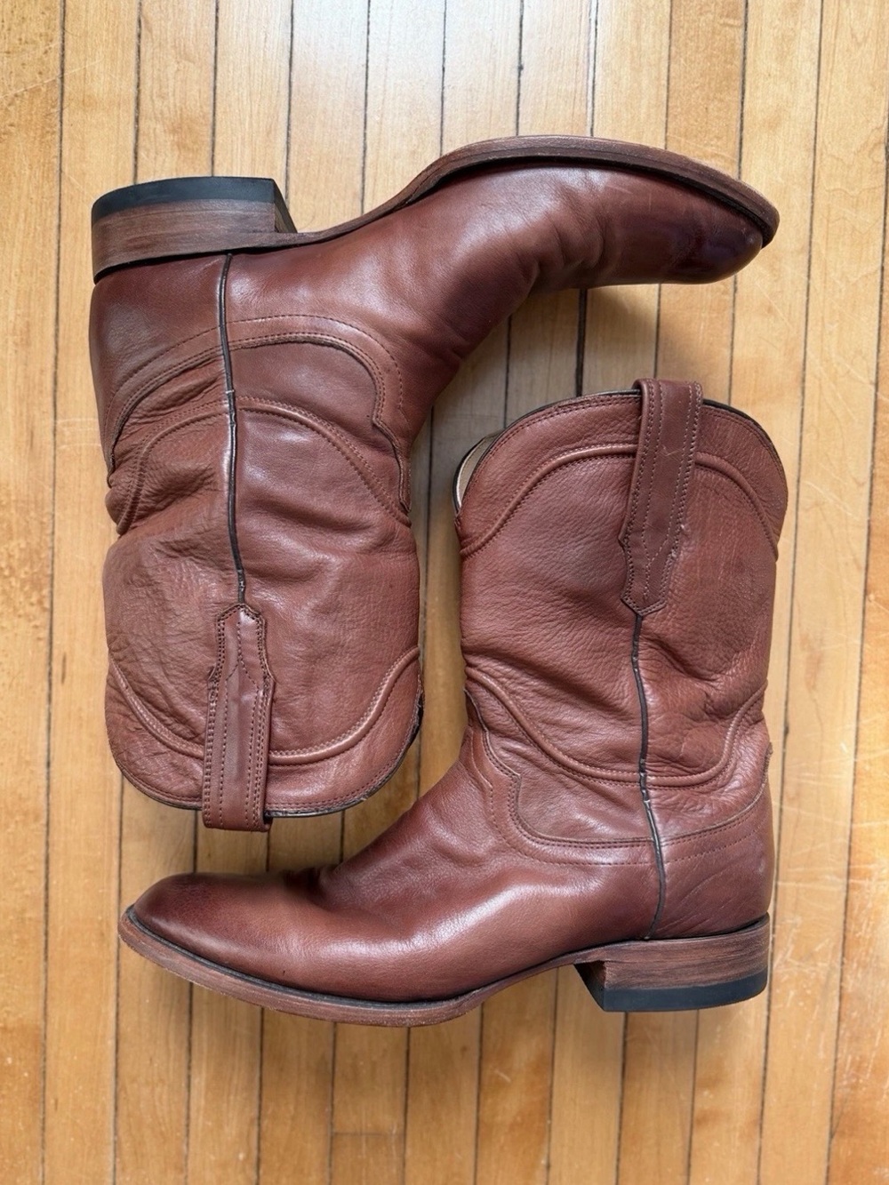 TECOVAS The Earl Roper Western Pull On Calf Skinned Boots Bourbon Brown Sz.10.5D